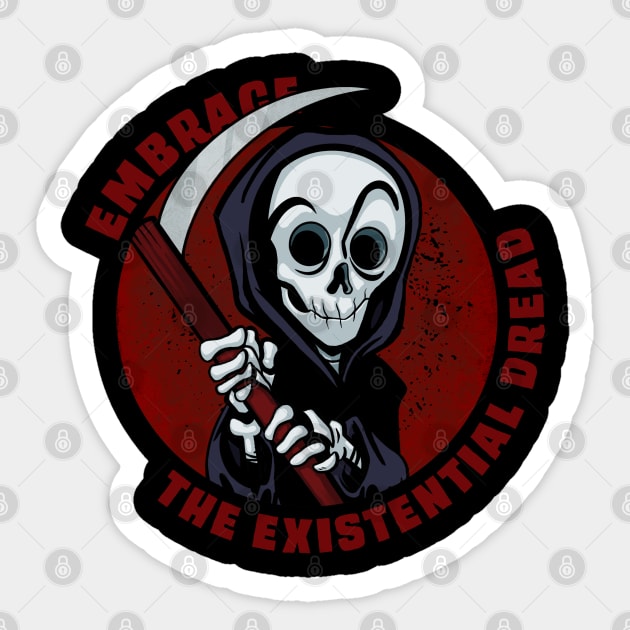 Funny Grim Reaper Embrace the Existential Dread Sticker by Wardellb